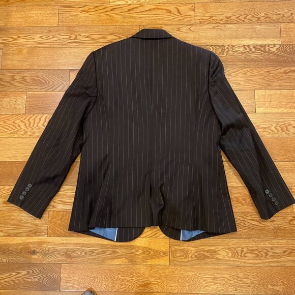 Vintage Lands End Womens Blazer Jacket Black Striped Cashmere Wool Size 12 - Picture 10 of 10